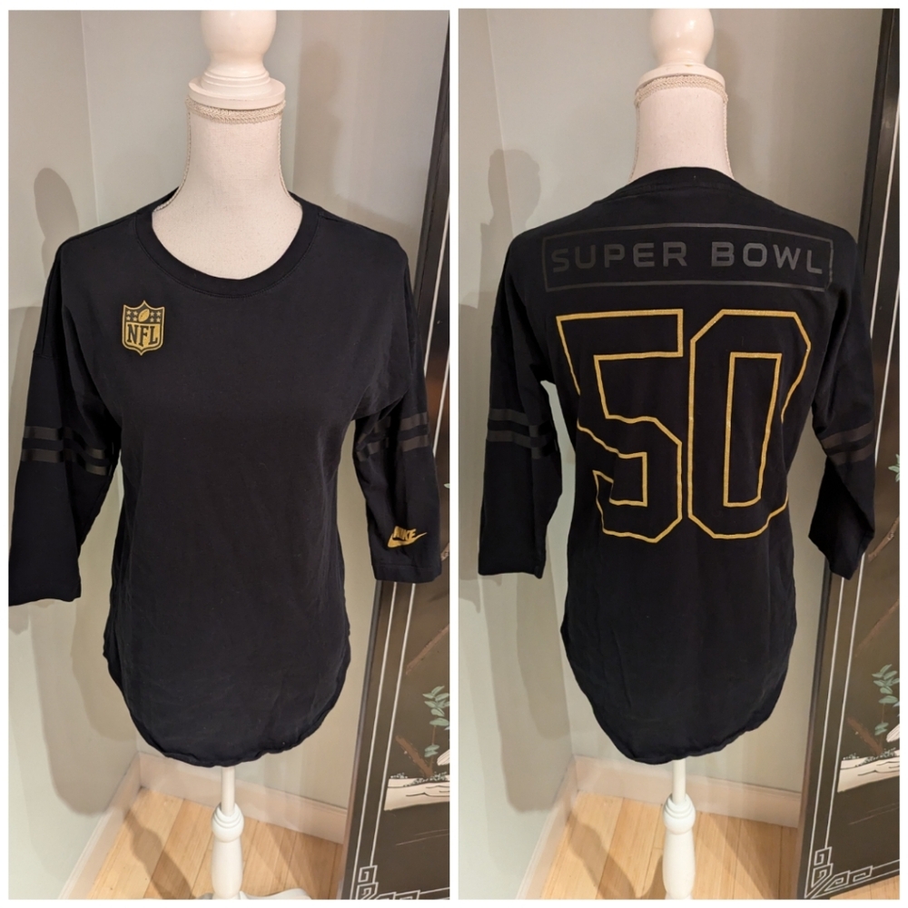 NIKE NFL Superbowl 50 Womens Small Black Gold Glitter Broncos Panthers 2015 75